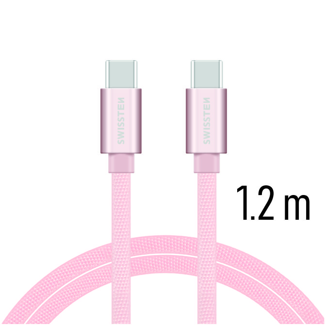 Textilný dátový kábel Swissten USB-C / USB-C 1,2 M - ružovo-zlatý